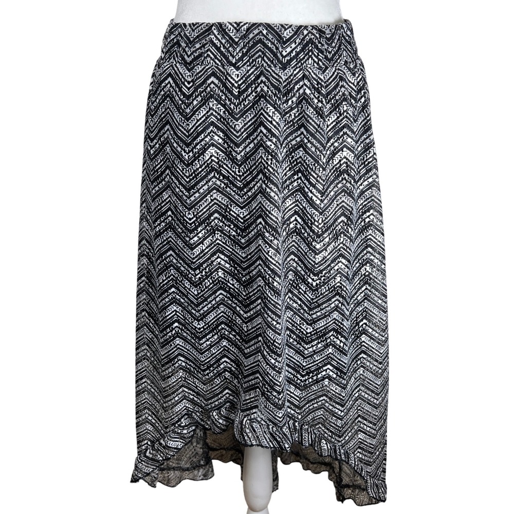 No Boundaries Y2K Boho Black White Chevron‎ High Low Maxi Skirt Junior Size XL